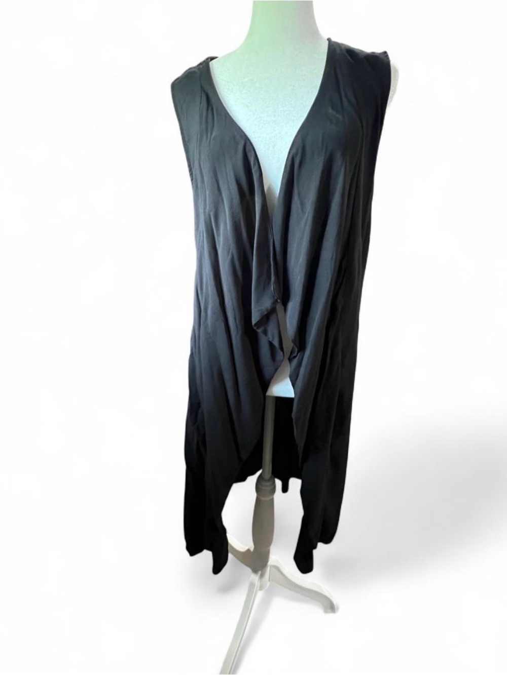 Draped Wrangler Open-Front Black Sleeveless Duster Vest